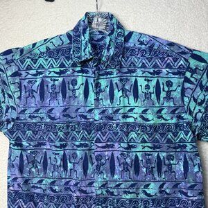 Vintage RUM REGGAE Batik Hawaiian Shirt Small Button Surf Pattern Festival